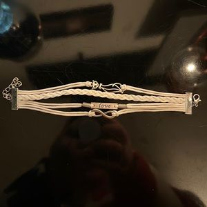 White and silver adjustable rope cat bracelet